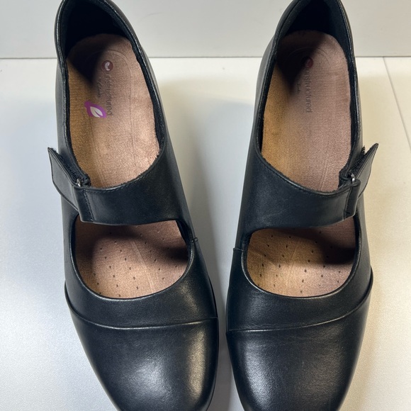 Clarks Rosalyn Wren Black Leather Mary Jane Heel 9.5M - Picture 1 of 9